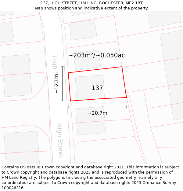 137, HIGH STREET, HALLING, ROCHESTER, ME2 1BT: Plot and title map