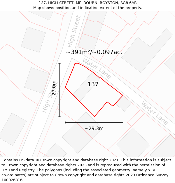 137, HIGH STREET, MELBOURN, ROYSTON, SG8 6AR: Plot and title map