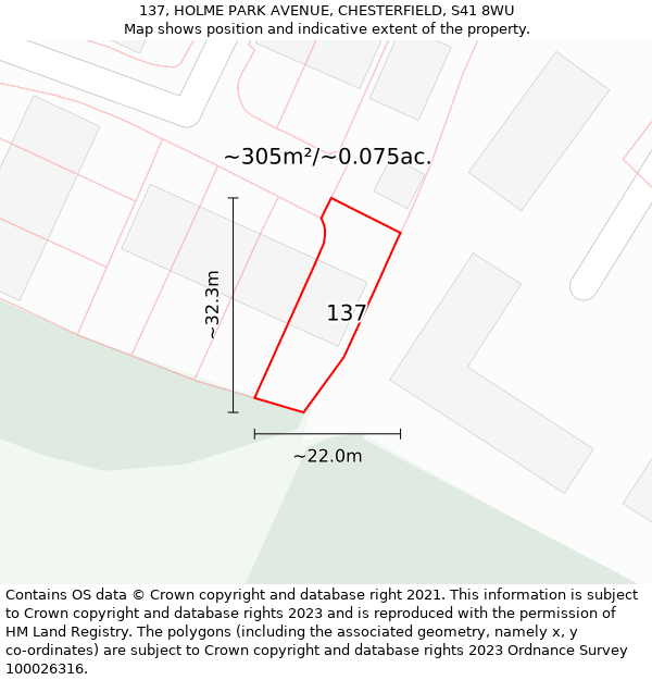 137, HOLME PARK AVENUE, CHESTERFIELD, S41 8WU: Plot and title map