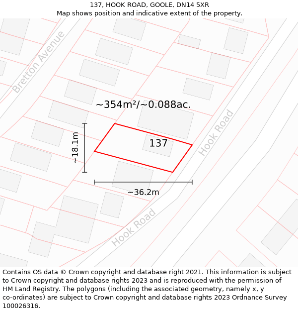137, HOOK ROAD, GOOLE, DN14 5XR: Plot and title map