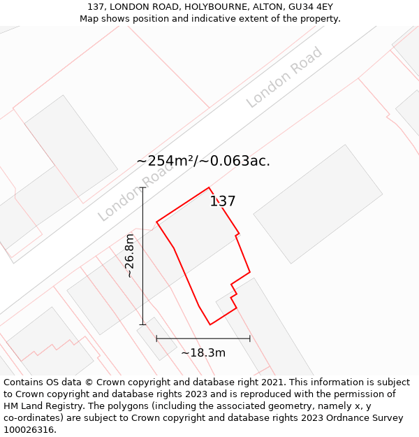 137, LONDON ROAD, HOLYBOURNE, ALTON, GU34 4EY: Plot and title map