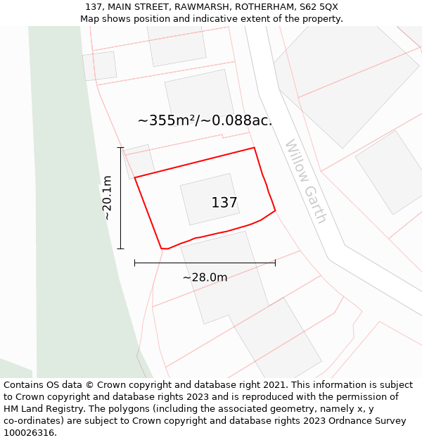 137, MAIN STREET, RAWMARSH, ROTHERHAM, S62 5QX: Plot and title map