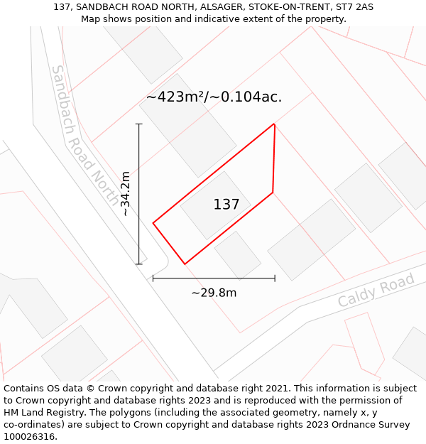 137, SANDBACH ROAD NORTH, ALSAGER, STOKE-ON-TRENT, ST7 2AS: Plot and title map