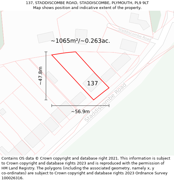 137, STADDISCOMBE ROAD, STADDISCOMBE, PLYMOUTH, PL9 9LT: Plot and title map