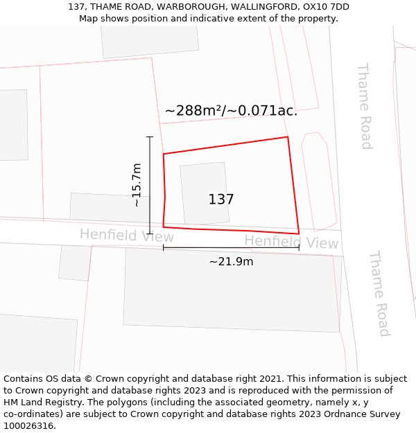 137, THAME ROAD, WARBOROUGH, WALLINGFORD, OX10 7DD: Plot and title map