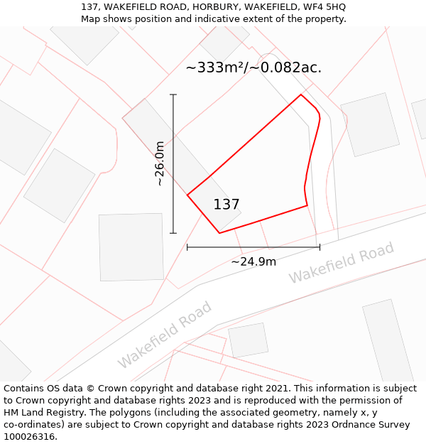 137, WAKEFIELD ROAD, HORBURY, WAKEFIELD, WF4 5HQ: Plot and title map