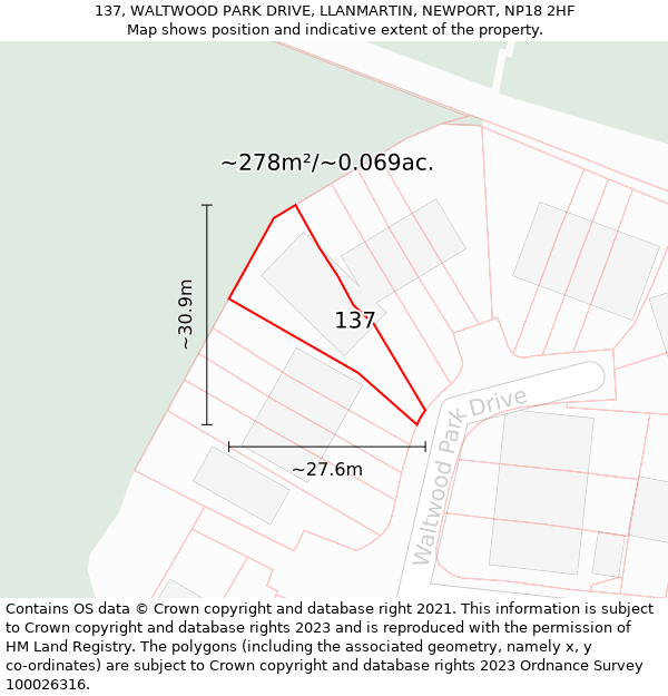 137, WALTWOOD PARK DRIVE, LLANMARTIN, NEWPORT, NP18 2HF: Plot and title map