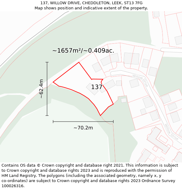 137, WILLOW DRIVE, CHEDDLETON, LEEK, ST13 7FG: Plot and title map