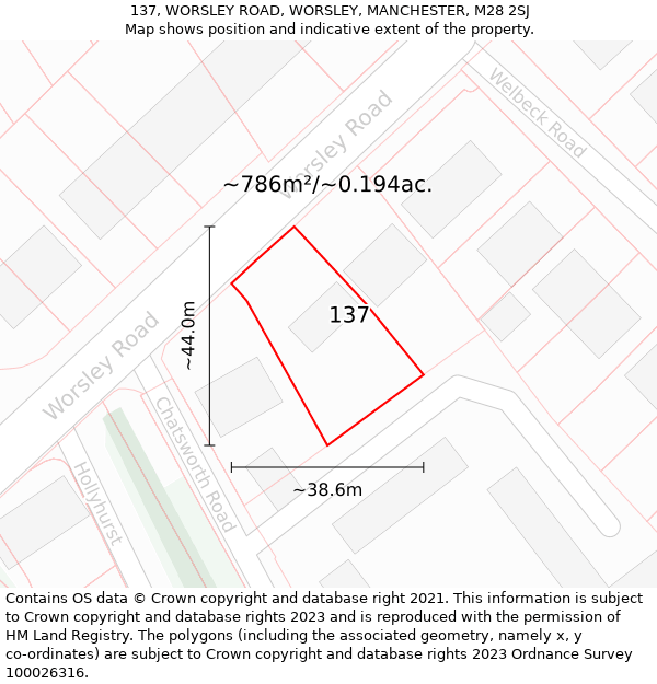 137, WORSLEY ROAD, WORSLEY, MANCHESTER, M28 2SJ: Plot and title map