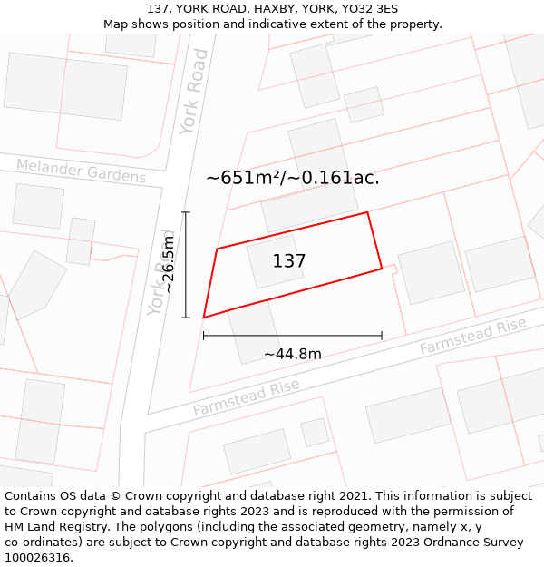 137, YORK ROAD, HAXBY, YORK, YO32 3ES: Plot and title map