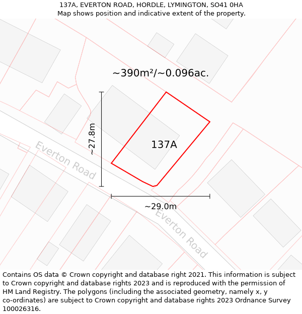 137A, EVERTON ROAD, HORDLE, LYMINGTON, SO41 0HA: Plot and title map