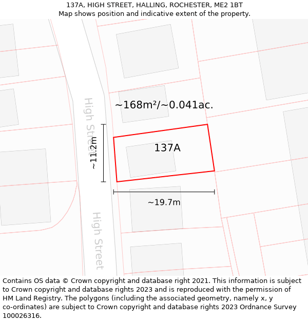 137A, HIGH STREET, HALLING, ROCHESTER, ME2 1BT: Plot and title map