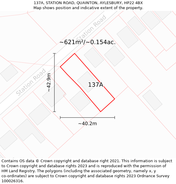 137A, STATION ROAD, QUAINTON, AYLESBURY, HP22 4BX: Plot and title map