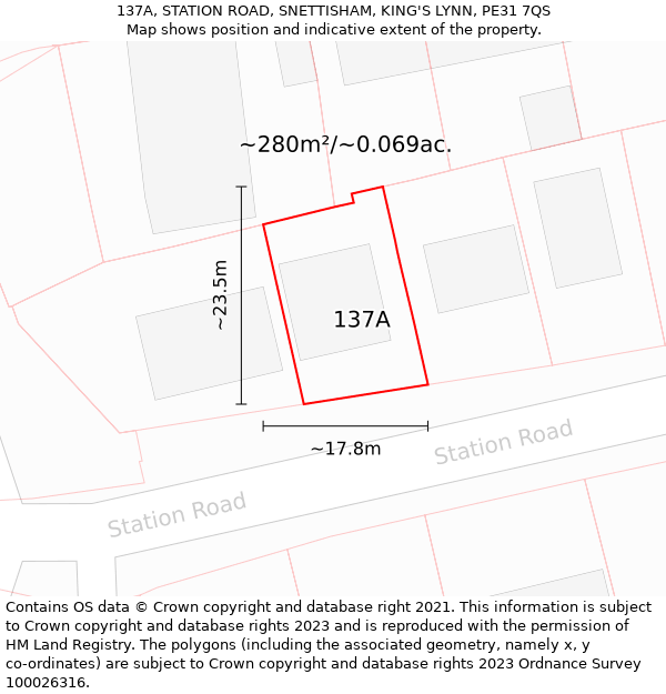 137A, STATION ROAD, SNETTISHAM, KING'S LYNN, PE31 7QS: Plot and title map