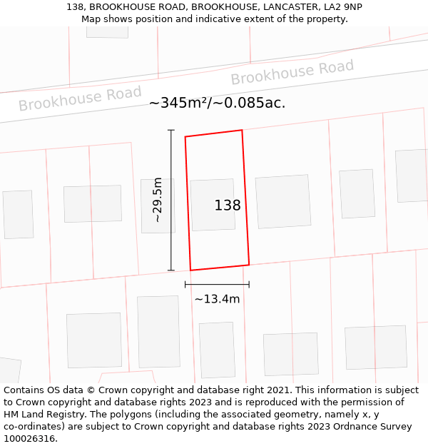 138, BROOKHOUSE ROAD, BROOKHOUSE, LANCASTER, LA2 9NP: Plot and title map