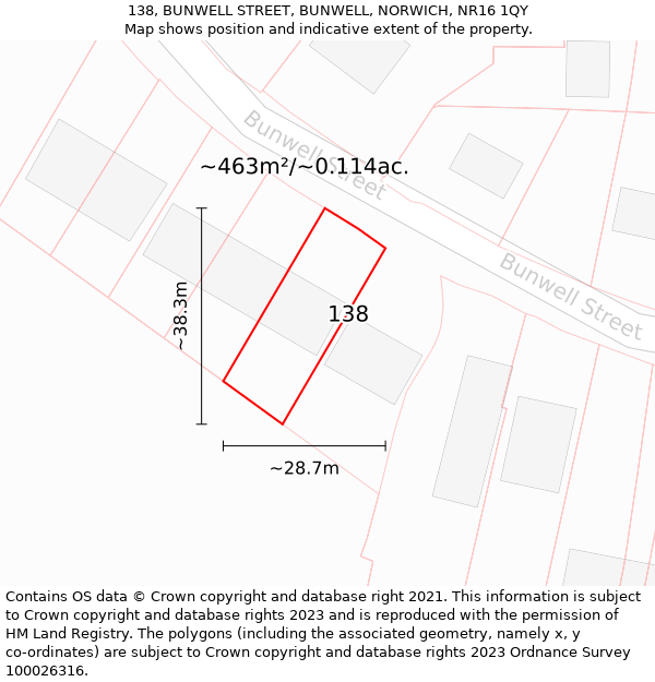 138, BUNWELL STREET, BUNWELL, NORWICH, NR16 1QY: Plot and title map