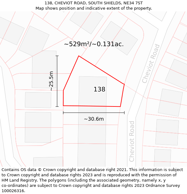 138, CHEVIOT ROAD, SOUTH SHIELDS, NE34 7ST: Plot and title map