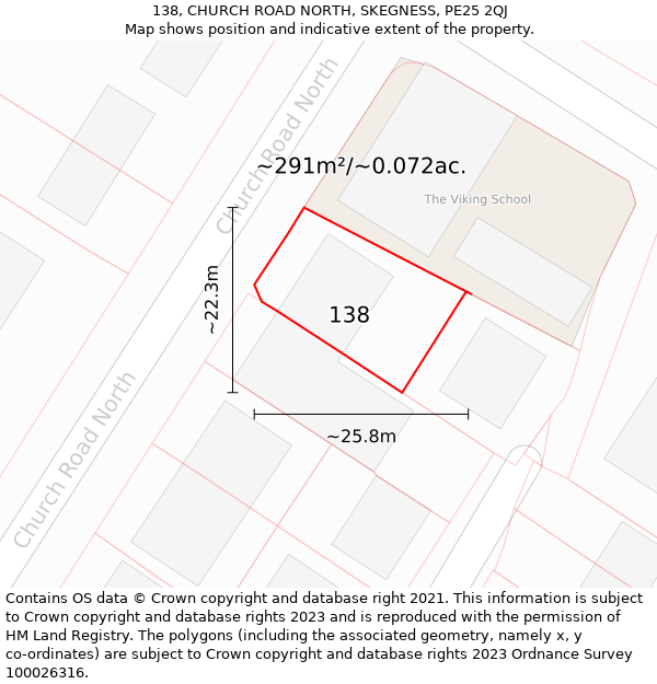 138, CHURCH ROAD NORTH, SKEGNESS, PE25 2QJ: Plot and title map