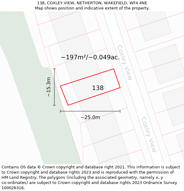 138, COXLEY VIEW, NETHERTON, WAKEFIELD, WF4 4NE: Plot and title map