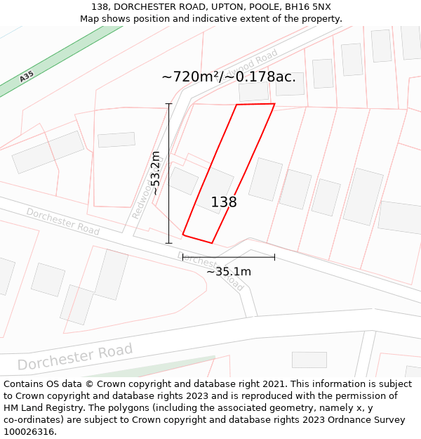 138, DORCHESTER ROAD, UPTON, POOLE, BH16 5NX: Plot and title map