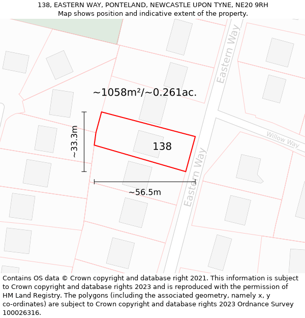 138, EASTERN WAY, PONTELAND, NEWCASTLE UPON TYNE, NE20 9RH: Plot and title map