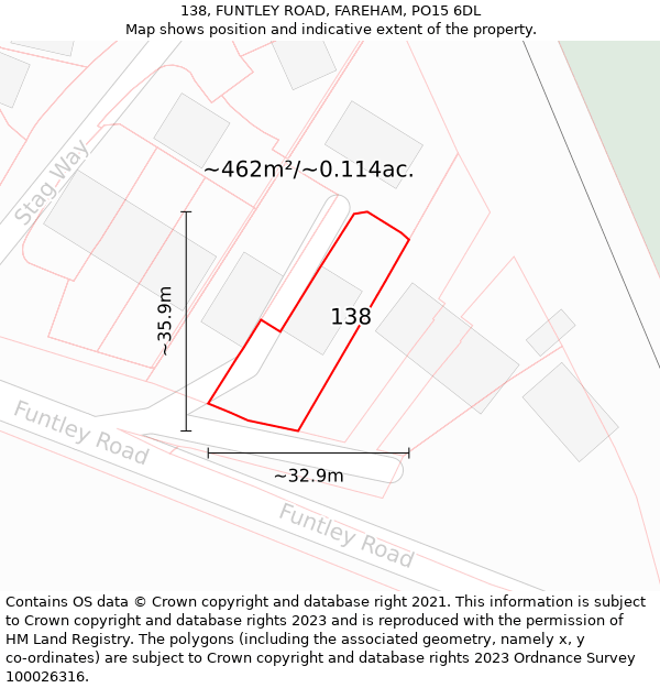 138, FUNTLEY ROAD, FAREHAM, PO15 6DL: Plot and title map