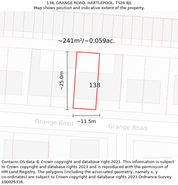 138, GRANGE ROAD, HARTLEPOOL, TS26 8JL: Plot and title map