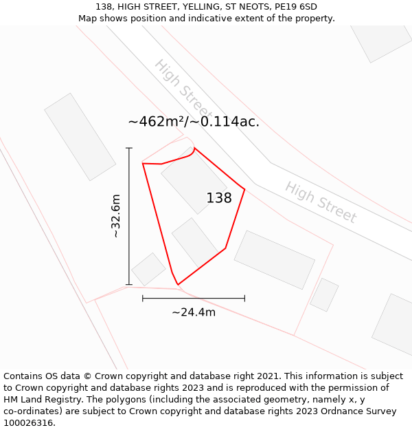 138, HIGH STREET, YELLING, ST NEOTS, PE19 6SD: Plot and title map
