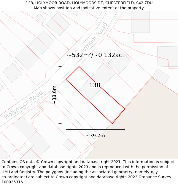 138, HOLYMOOR ROAD, HOLYMOORSIDE, CHESTERFIELD, S42 7DU: Plot and title map