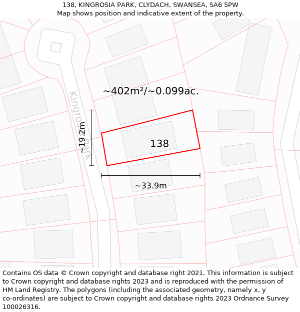 138, KINGROSIA PARK, CLYDACH, SWANSEA, SA6 5PW: Plot and title map