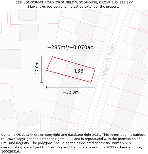 138, LONGCROFT ROAD, DRONFIELD WOODHOUSE, DRONFIELD, S18 8XY: Plot and title map