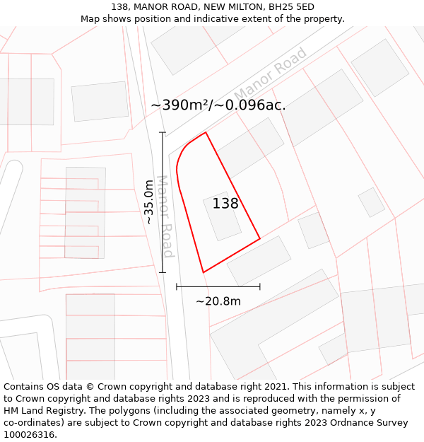 138, MANOR ROAD, NEW MILTON, BH25 5ED: Plot and title map