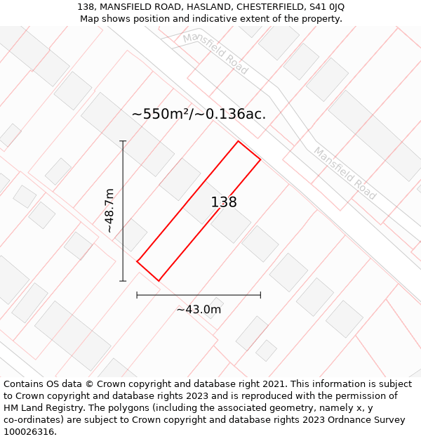 138, MANSFIELD ROAD, HASLAND, CHESTERFIELD, S41 0JQ: Plot and title map