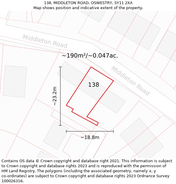 138, MIDDLETON ROAD, OSWESTRY, SY11 2XA: Plot and title map