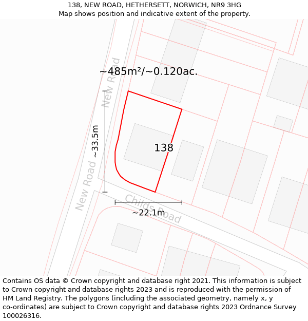 138, NEW ROAD, HETHERSETT, NORWICH, NR9 3HG: Plot and title map