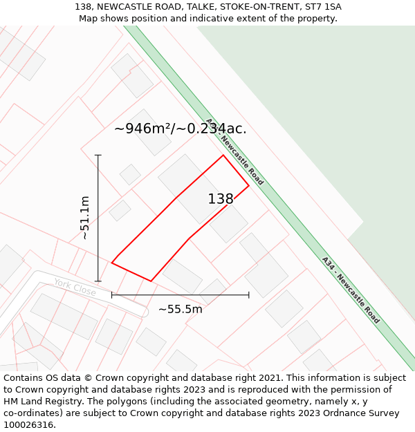 138, NEWCASTLE ROAD, TALKE, STOKE-ON-TRENT, ST7 1SA: Plot and title map