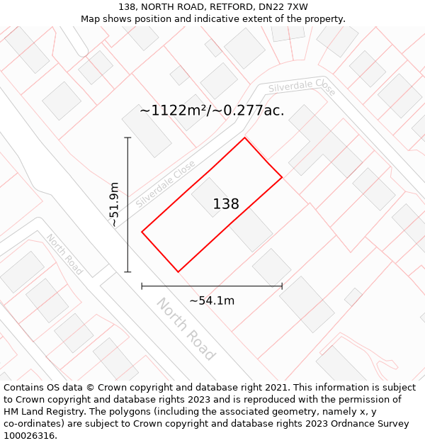 138, NORTH ROAD, RETFORD, DN22 7XW: Plot and title map