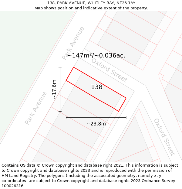 138, PARK AVENUE, WHITLEY BAY, NE26 1AY: Plot and title map