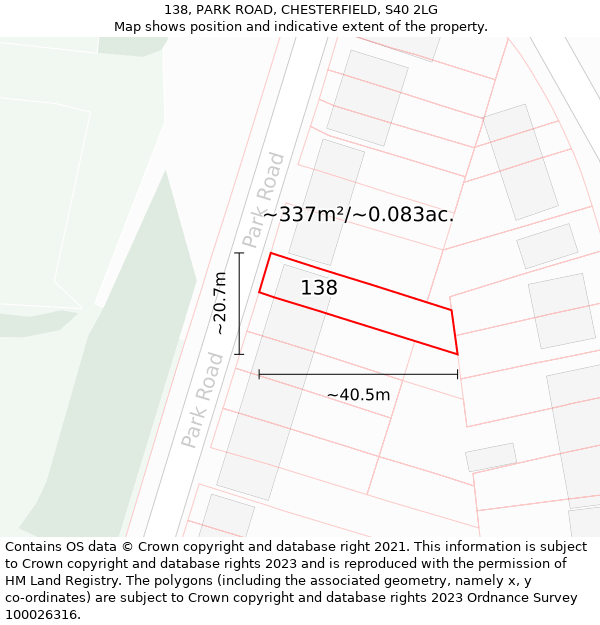 138, PARK ROAD, CHESTERFIELD, S40 2LG: Plot and title map