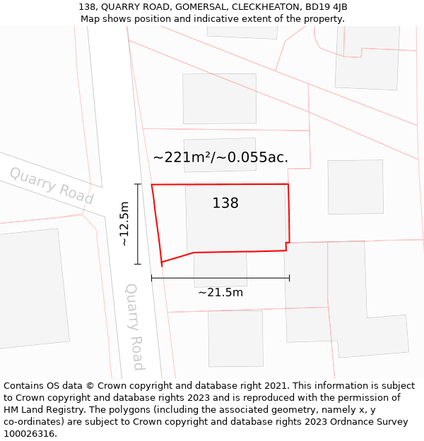 138, QUARRY ROAD, GOMERSAL, CLECKHEATON, BD19 4JB: Plot and title map