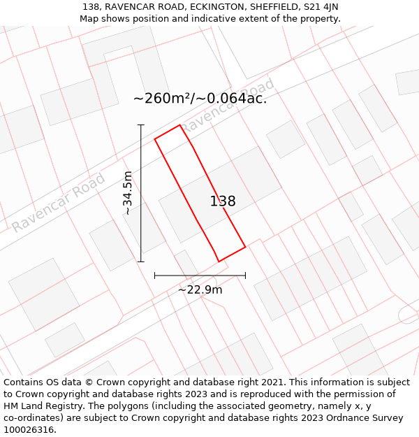 138, RAVENCAR ROAD, ECKINGTON, SHEFFIELD, S21 4JN: Plot and title map