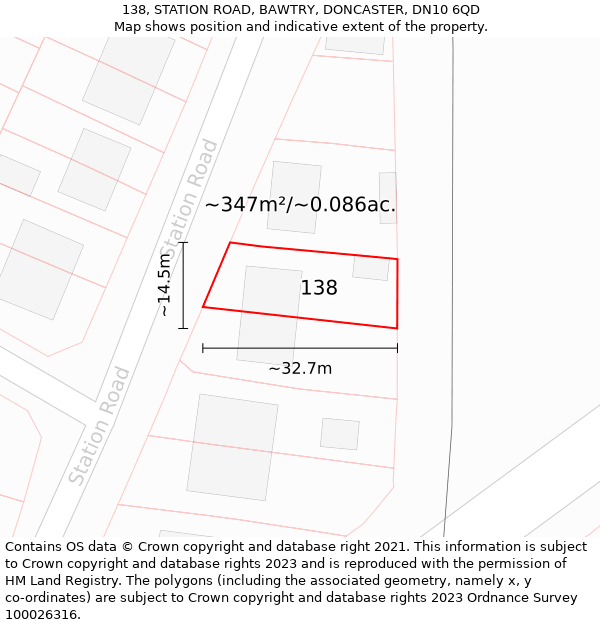 138, STATION ROAD, BAWTRY, DONCASTER, DN10 6QD: Plot and title map