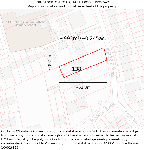 138, STOCKTON ROAD, HARTLEPOOL, TS25 5AX: Plot and title map