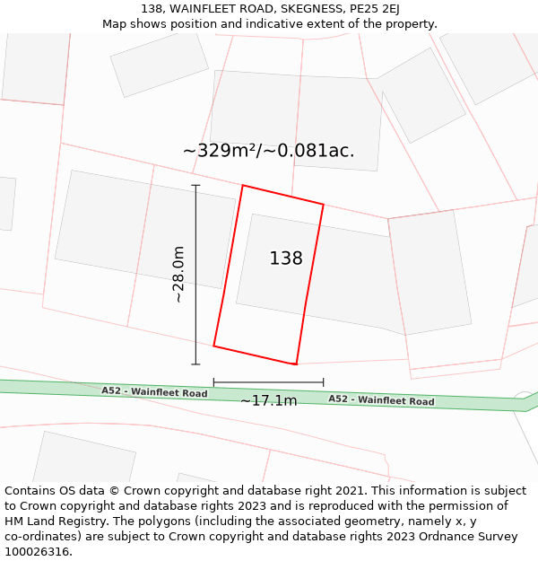 138, WAINFLEET ROAD, SKEGNESS, PE25 2EJ: Plot and title map