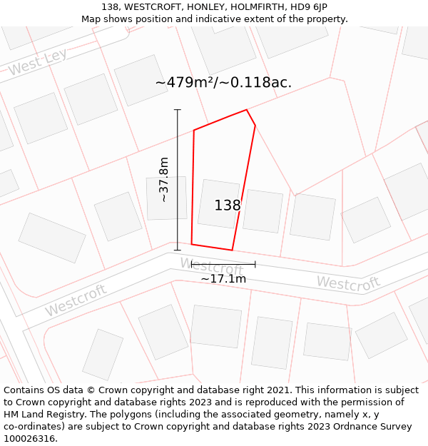 138, WESTCROFT, HONLEY, HOLMFIRTH, HD9 6JP: Plot and title map