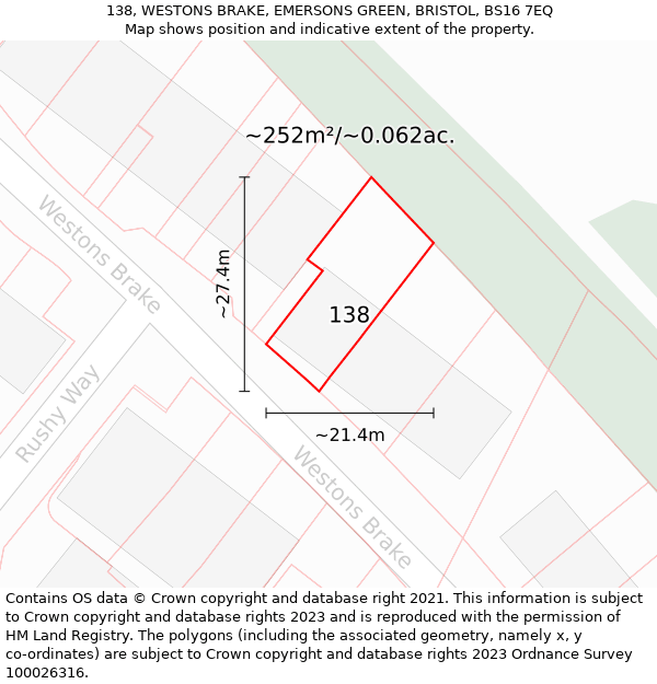 138, WESTONS BRAKE, EMERSONS GREEN, BRISTOL, BS16 7EQ: Plot and title map