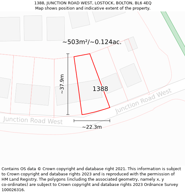 1388, JUNCTION ROAD WEST, LOSTOCK, BOLTON, BL6 4EQ: Plot and title map