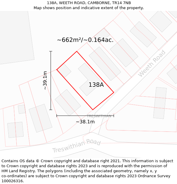 138A, WEETH ROAD, CAMBORNE, TR14 7NB: Plot and title map