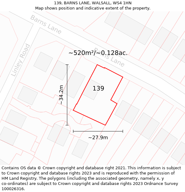 139, BARNS LANE, WALSALL, WS4 1HN: Plot and title map