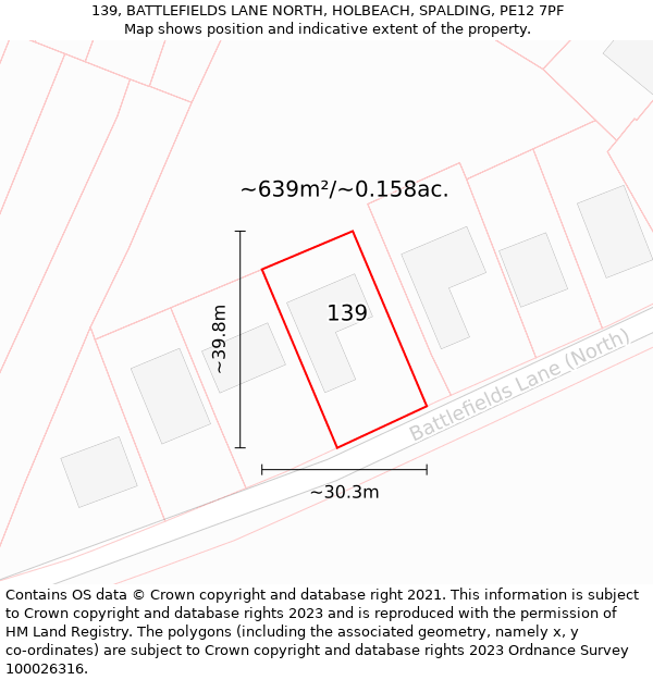 139, BATTLEFIELDS LANE NORTH, HOLBEACH, SPALDING, PE12 7PF: Plot and title map